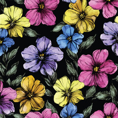 Botanical wild flowers watercolor seamless pattern
