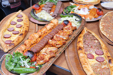Delicious spread of Turkish cuisine served on large platters