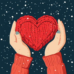 Winter Charity Knitted Heart Concept