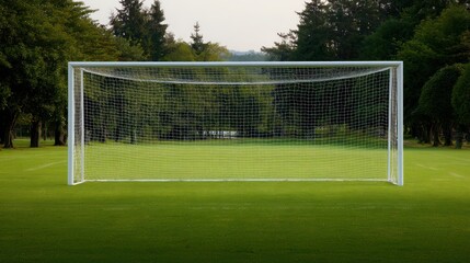 Fototapeta premium Empty soccer goal on green field