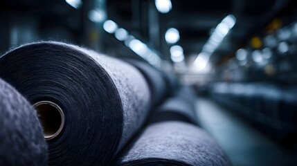 Fototapeta premium Textile manufacturing hinery producing fabric rolls in an industrial workshop
