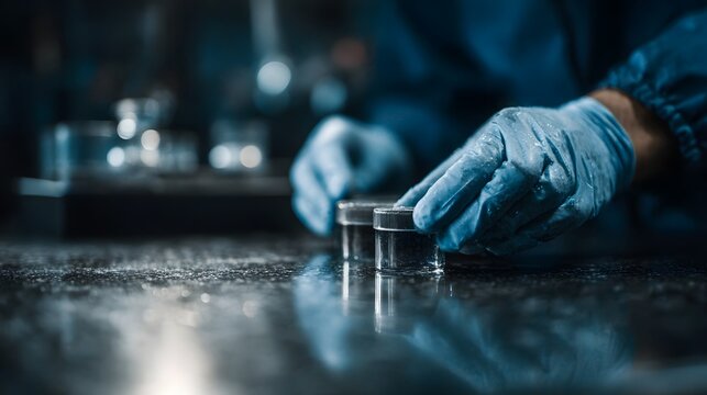 Technician performing control testing on product samples in a laboratory setting