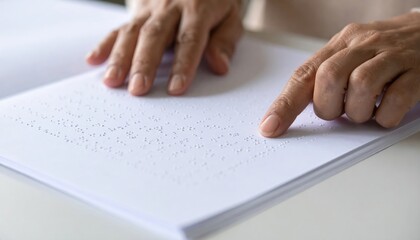 Close-up of Hand Reading Braille Book, Tactile Learning Concept.