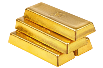 Stack of shiny gold bars isolated on transparent background