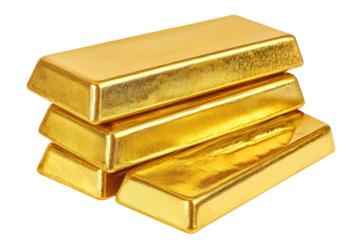 Stack of shiny gold bars isolated on transparent background