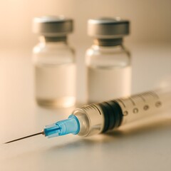 Syringe and Medicine Vials on White Surface