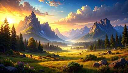 Mountain valley at sunrise (1)