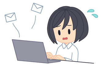 メールの返信に追われる女性