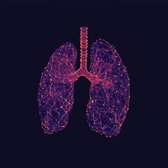 Low Poly Lung Wireframe on Dark Blue