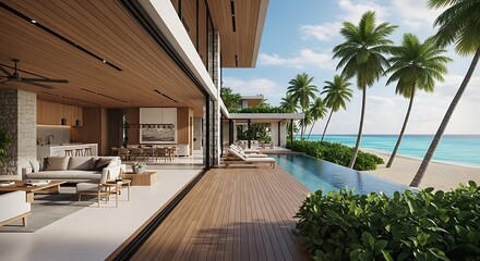 Luxury beachfront villa with infinity pool offering tropical paradise escape view