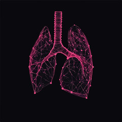 Low Poly Lung Wireframe on Dark Blue