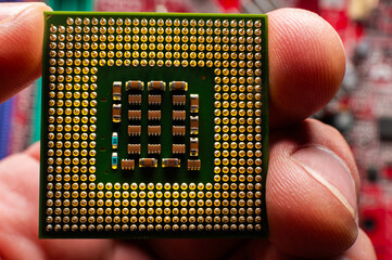 Electronic engineer computer technology. Computer maintenance processor motherboard hardware component upgrade. Concept of PC repair, technician and industry support