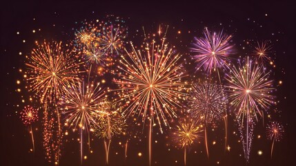 A dazzling fireworks display erupts against the backdrop of the night sky, creating a visual spectacle of brilliant light, capturing the joyous celebratory spirit.