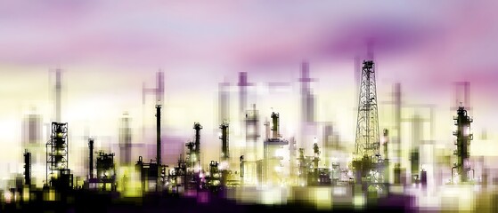 Abstract industrial landscape oil refinery skyline