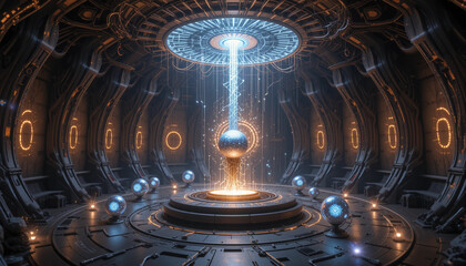 Advanced Energy Core in a High-Tech Sci-Fi Reactor Room