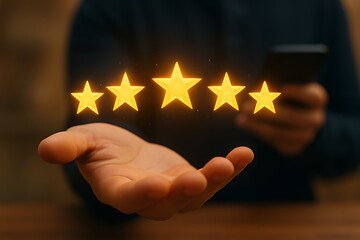 Glowing golden stars floating above open palm image