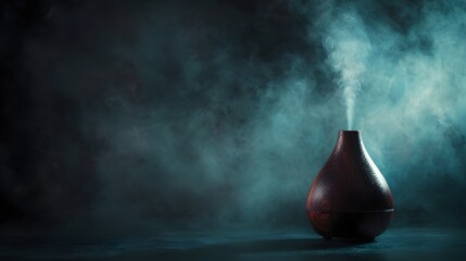Aromatherapy diffuser releasing soothing mist in a moody atmospheric setting