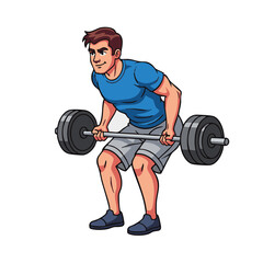 Muscular man performing a barbell weightlifting exercise. Fitness and workout concept vector illustration.