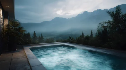 Fototapete Krankenhaus Luxury outdoor spa with breathtaking mountain view  © Thares2020