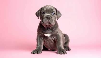 Fototapeta premium Adorable Italian Cane Corso Puppy on Pastel Background, Generated image