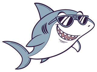 Cartoon Shark Wearing Sunglasses Smiling with Teeth Showing on a White Background