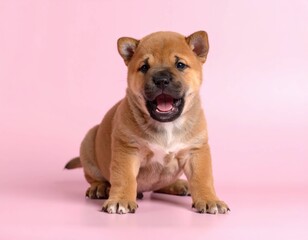 Fototapeta premium Adorable Cachorro de Tosa Inu sobre Fondo Rosa, Generated image