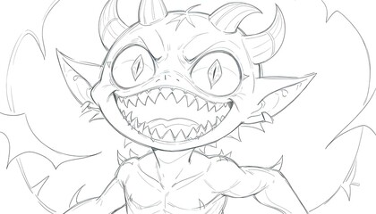 Obraz premium Detailed sketch of a mischievous demon.