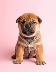 Obraz premium Adorable Baby Tosa Inu Puppy on Pink Background, Generated image