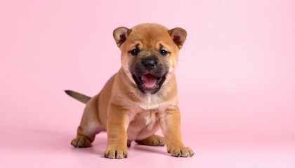 Obraz premium Adorable Baby Tosa Inu Puppy on Pink Background, Generated image