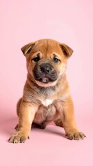 Obraz premium Adorable Baby Tosa Inu Puppy on Pink Background, Generated image