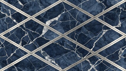 Navy Marble with Silver Foil Grid Overlay background