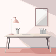 Empty Office Desk with Supplies