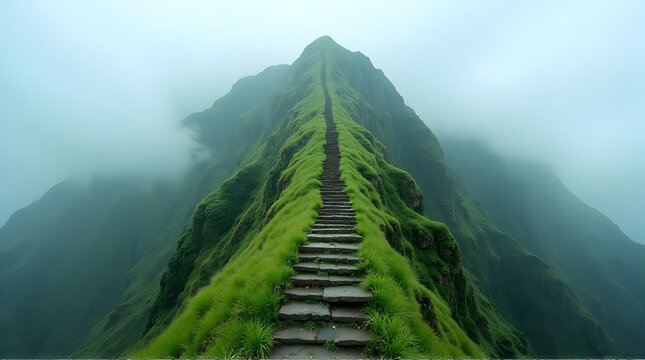 Green Mountain Peak with Steep Path Leading to Cloudy Summit