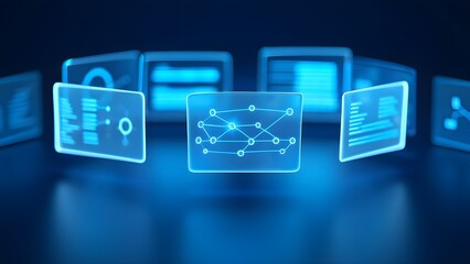 Futuristic Digital Interface Displaying Complex Data and Network Connections