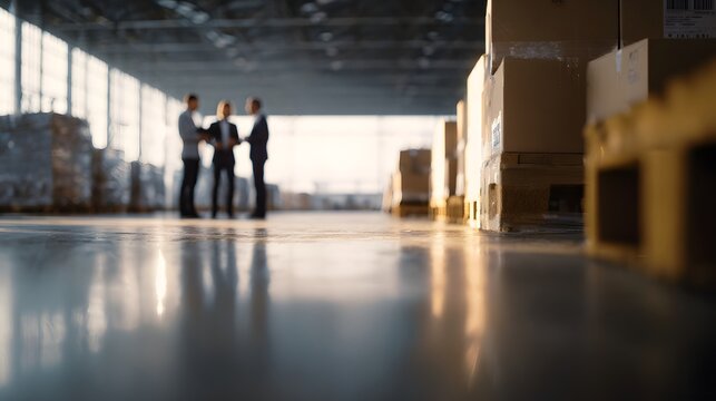 Logistics center with financial advisors discussing supply chain ope ns