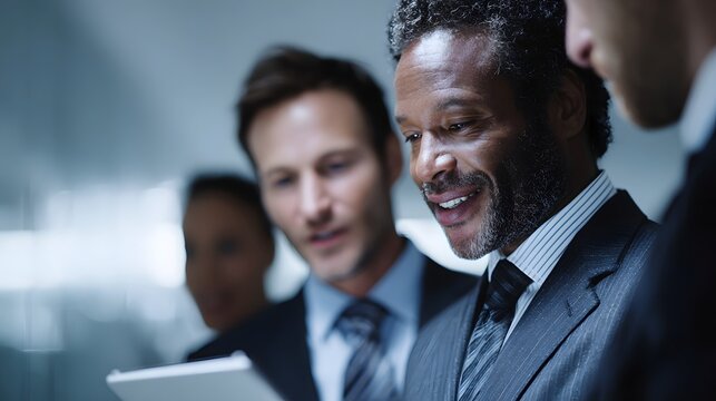 A diverse finance team discussing a strategic business plan  long title A group of professional business executives in formal attire collaborating on