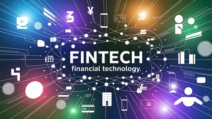 Global fintech network connecting financial technology and digital currency symbols