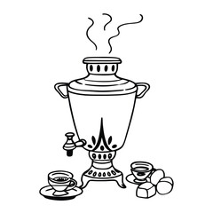 Russian Samovar Tea with Sugar Cubes Adobe Illustrator Artwork