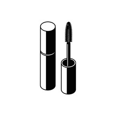 Mascara in Monochrome: A minimalist representation of a mascara tube and wand, designed in clean lines and stark contrasts, creating a strong visual impact.