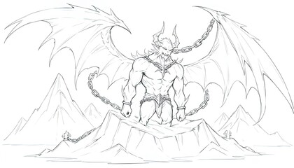 Powerful creature chained atop a rocky mountain.