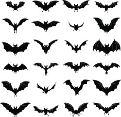 Fototapeta premium Vector silhouette set of Halloween Bat isolated in White background, silhouette Set, Halloween theme, Vector illustration 
