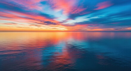 Obraz premium vibrant sunset over calm ocean with colorful sky reflection