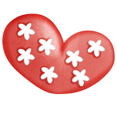 Cute red heart covered in white flower doodles