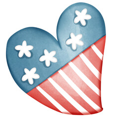 Patriotic heart with soft rounded stripes and five white stars