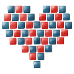 Pixel block heart in red and blue checkerboard pattern