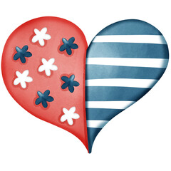 Red and Blue Patriotic Heart with Stripes and Stars