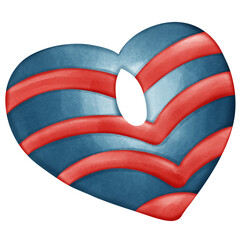 Red and Blue Heart with Chevron Stripes and Center Hole