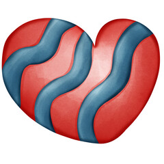 Red and Blue Wavy Stripe Heart with Full Red Top