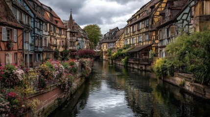 Canalside houses with flowers