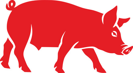Red Pig Silhouette Vector Illustration – Farm Animal Clipart for Butcher, BBQ, and Food Branding Design

